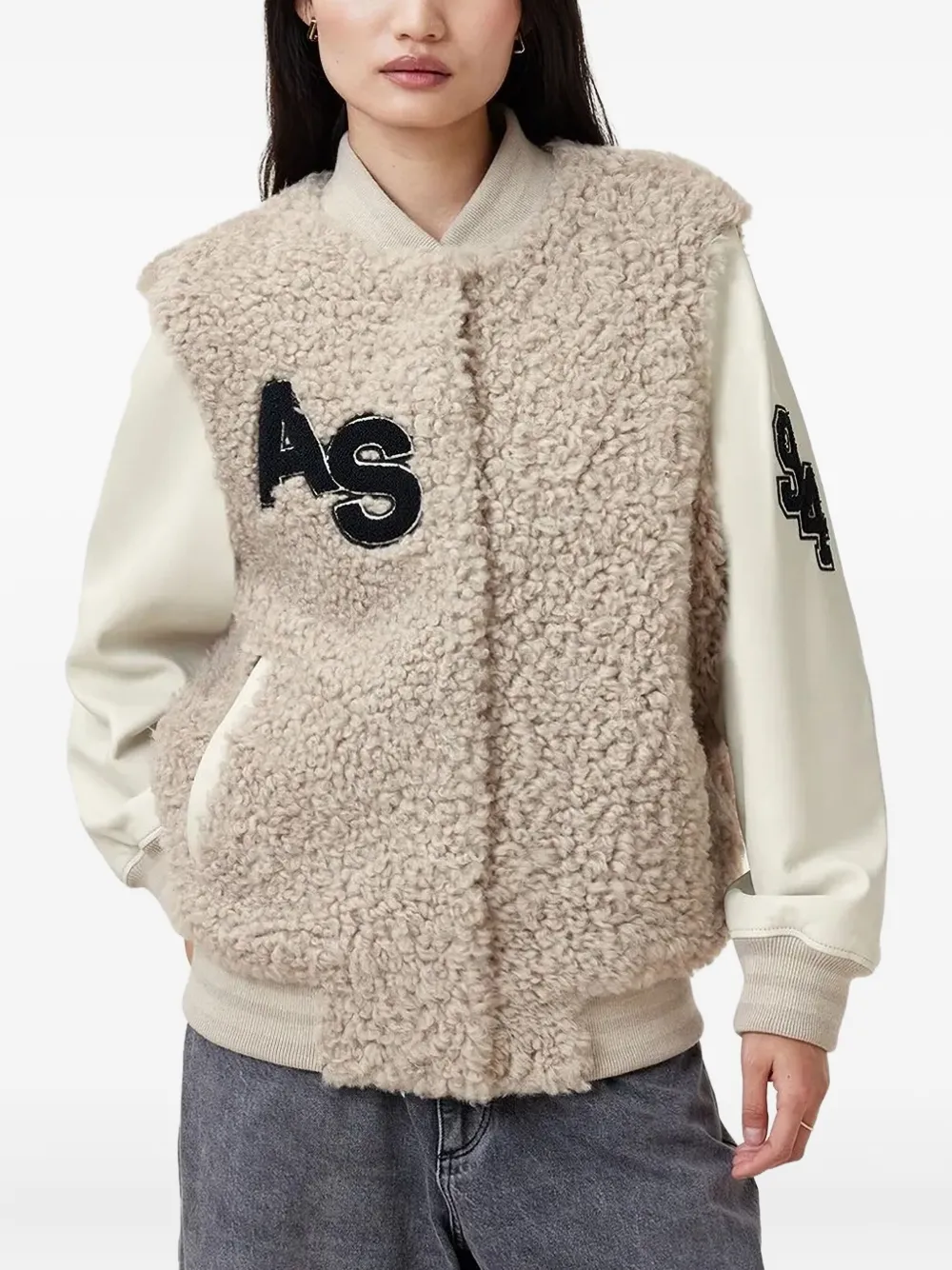 AllSaints varsity-style teddy jacket | Neutrals | Image 1