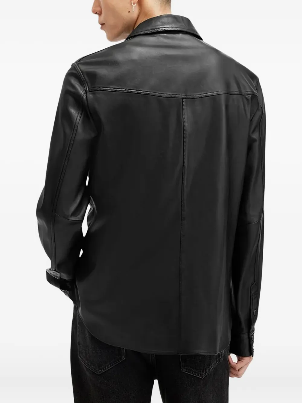 AllSaints Leren overhemd met puntkraag - Zwart