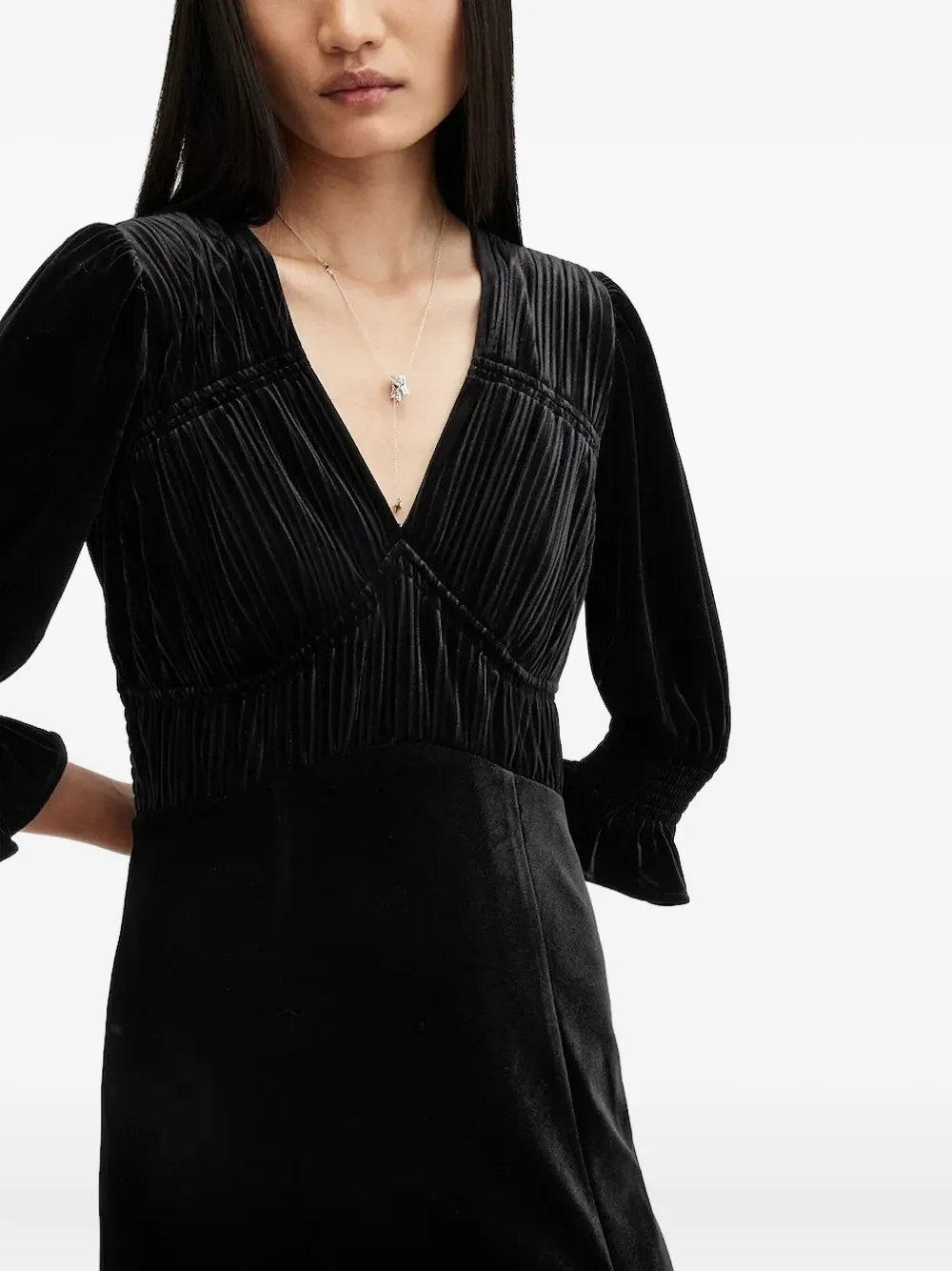 AllSaints Ani fluwelen midi-jurk met plooien Zwart