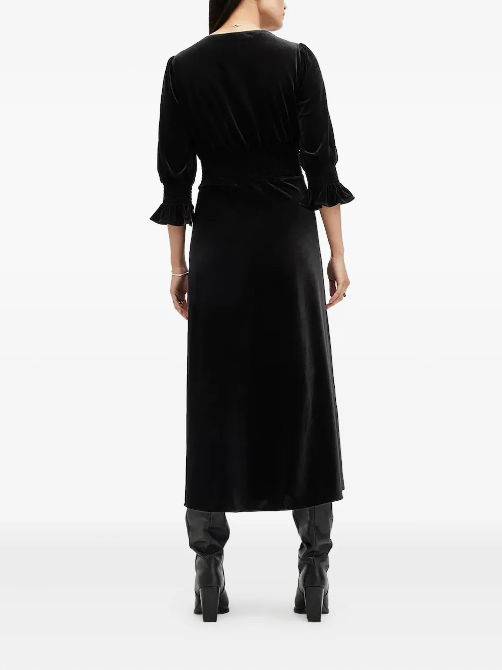 AllSaints Ani pleated velvet midi dress - Zwart