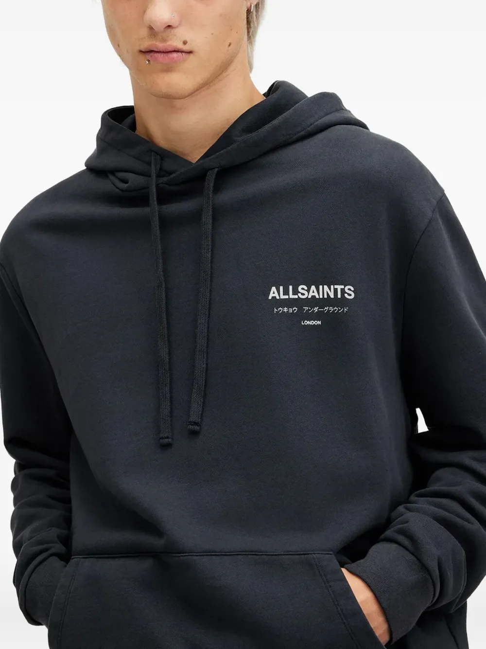 AllSaints Hoodie met logoprint Blauw