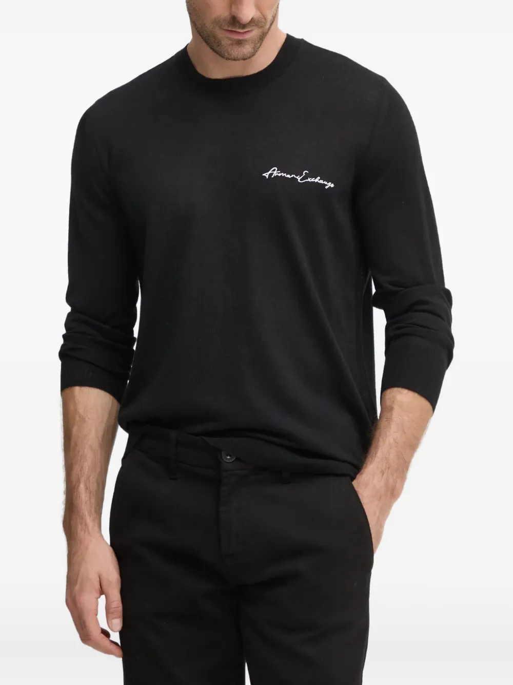 Armani Exchange logo-embroidered jumper | Black | Image 1