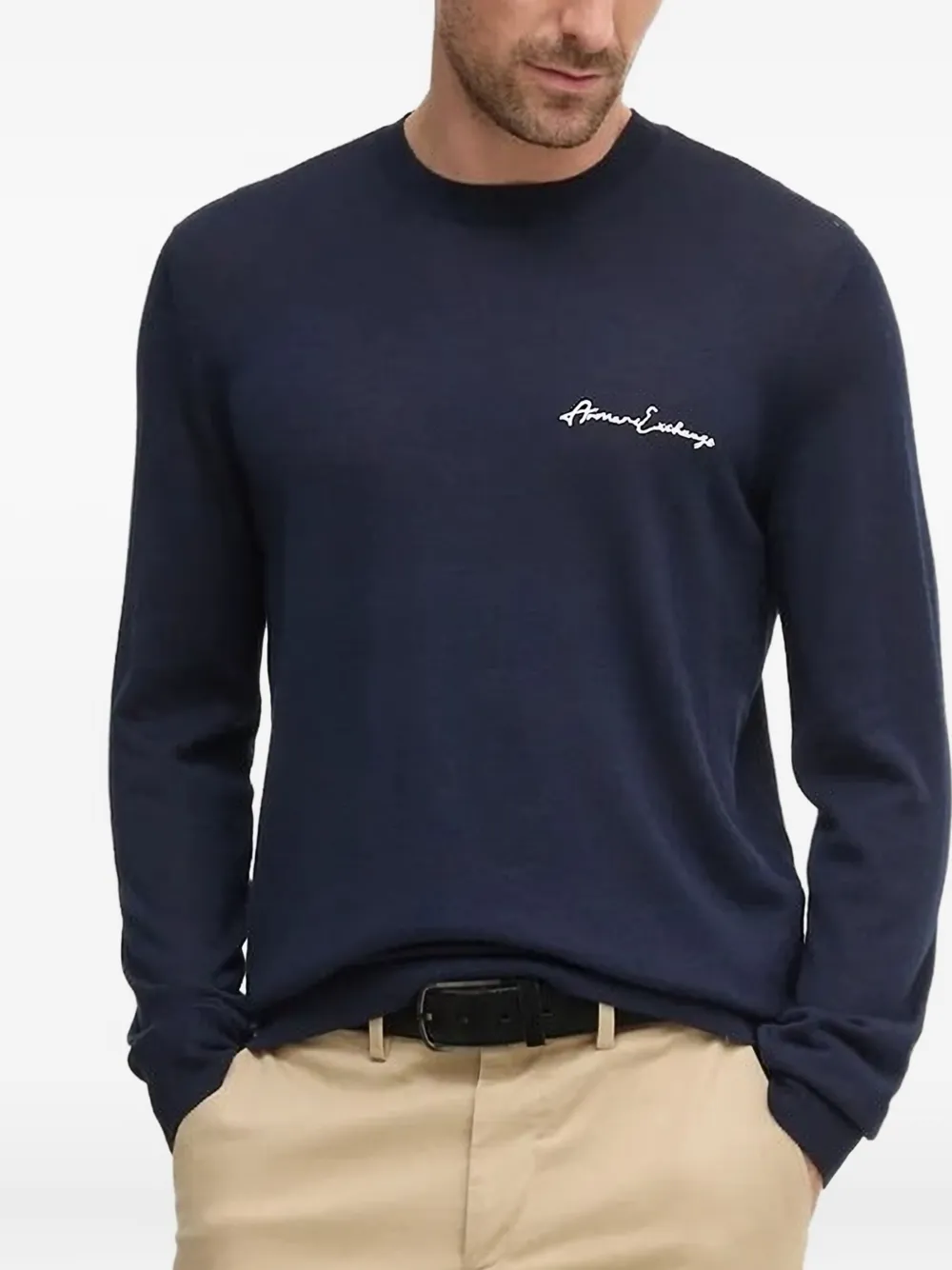 Armani Exchange Trui met geborduurd logo Blauw
