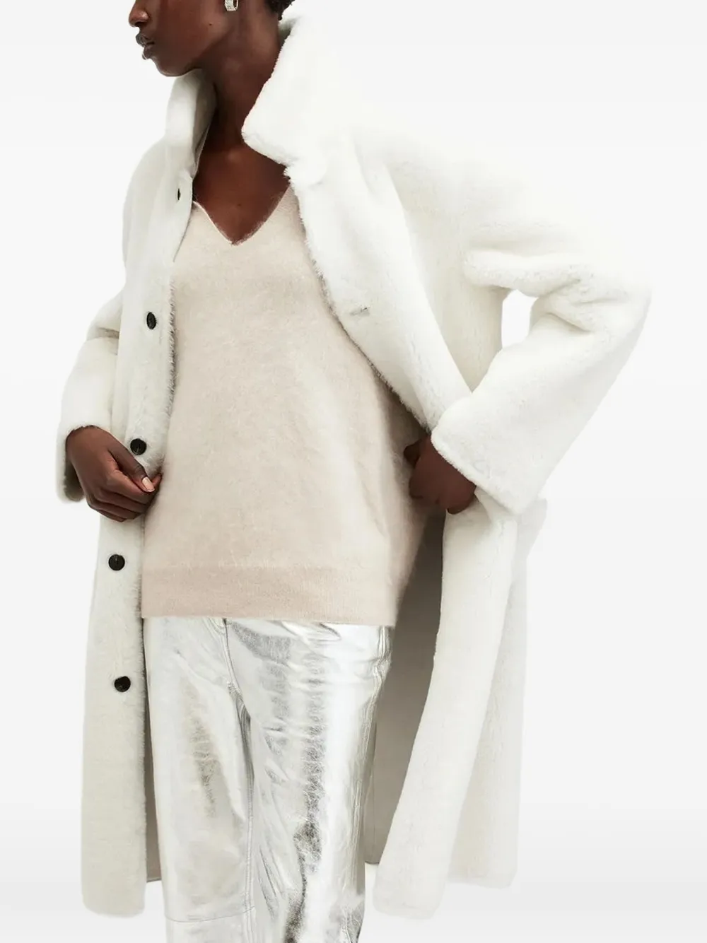 AllSaints Omkeerbare jas met hoge hals Beige