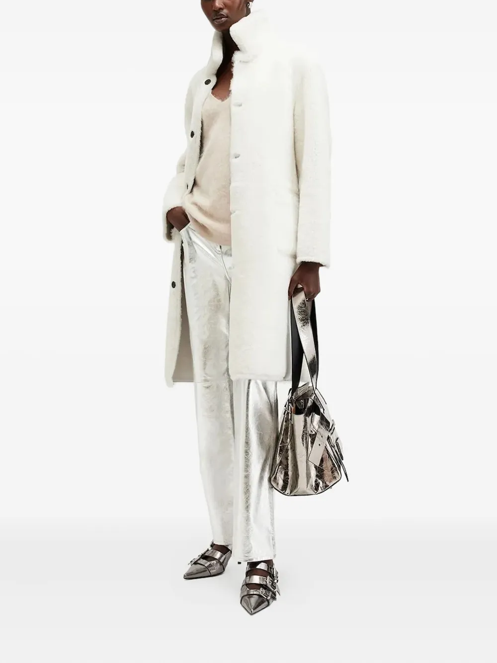 AllSaints Omkeerbare jas met hoge hals Beige