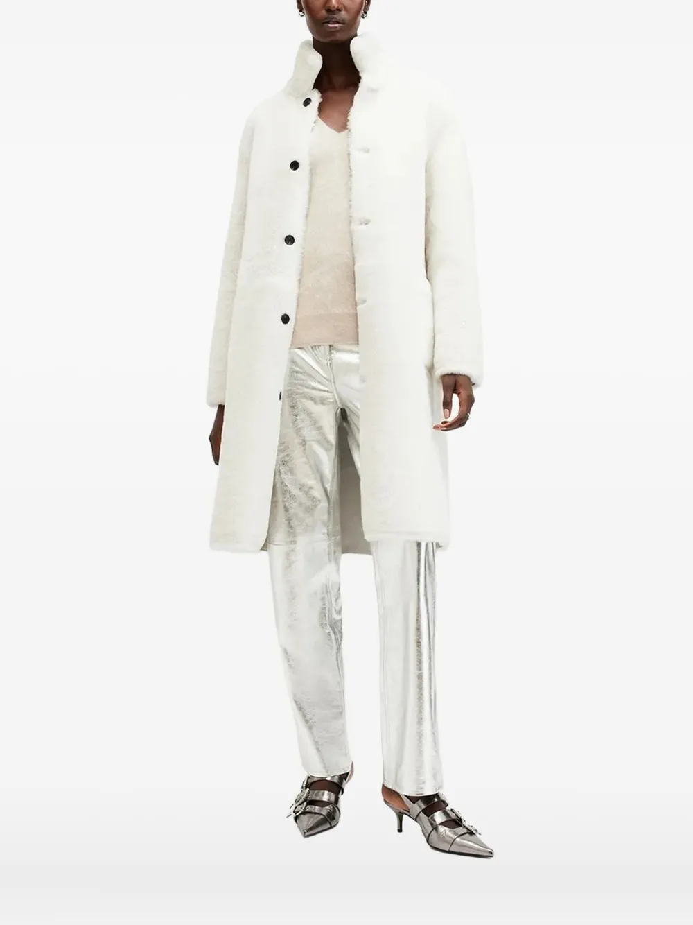 AllSaints Omkeerbare jas met hoge hals Beige