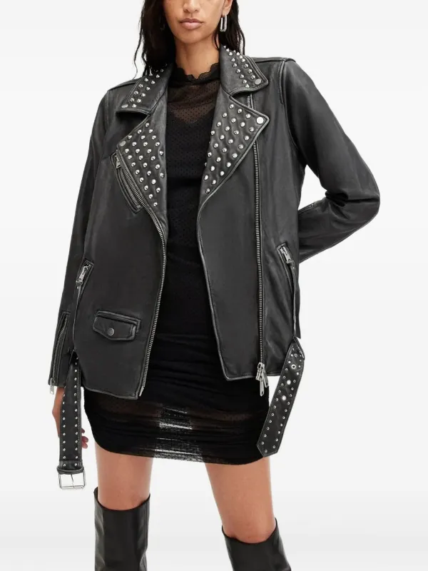 AllSaints Billie studded-collar Biker Jacket Black FARFETCH IE