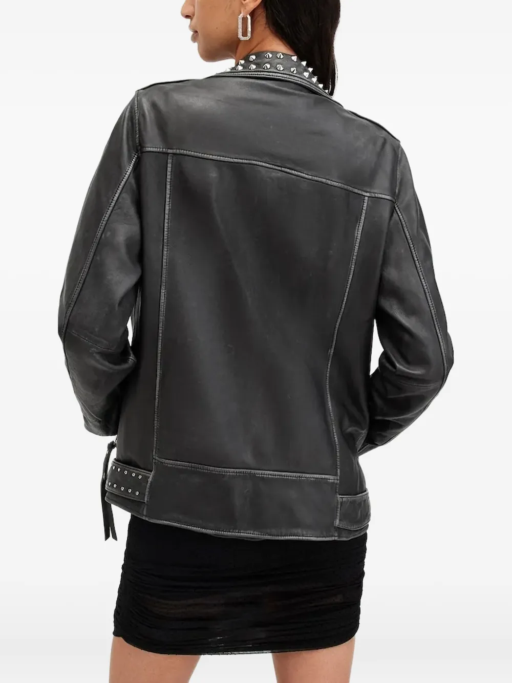 Allsaints Billie Studded-collar Biker Jacket In Black