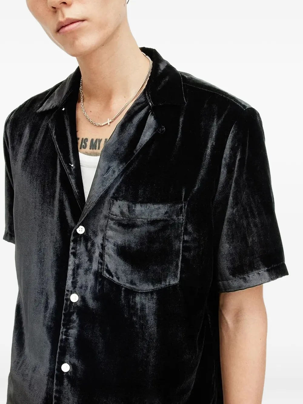 AllSaints Runa fluwelen overhemd met korte mouwen Zwart