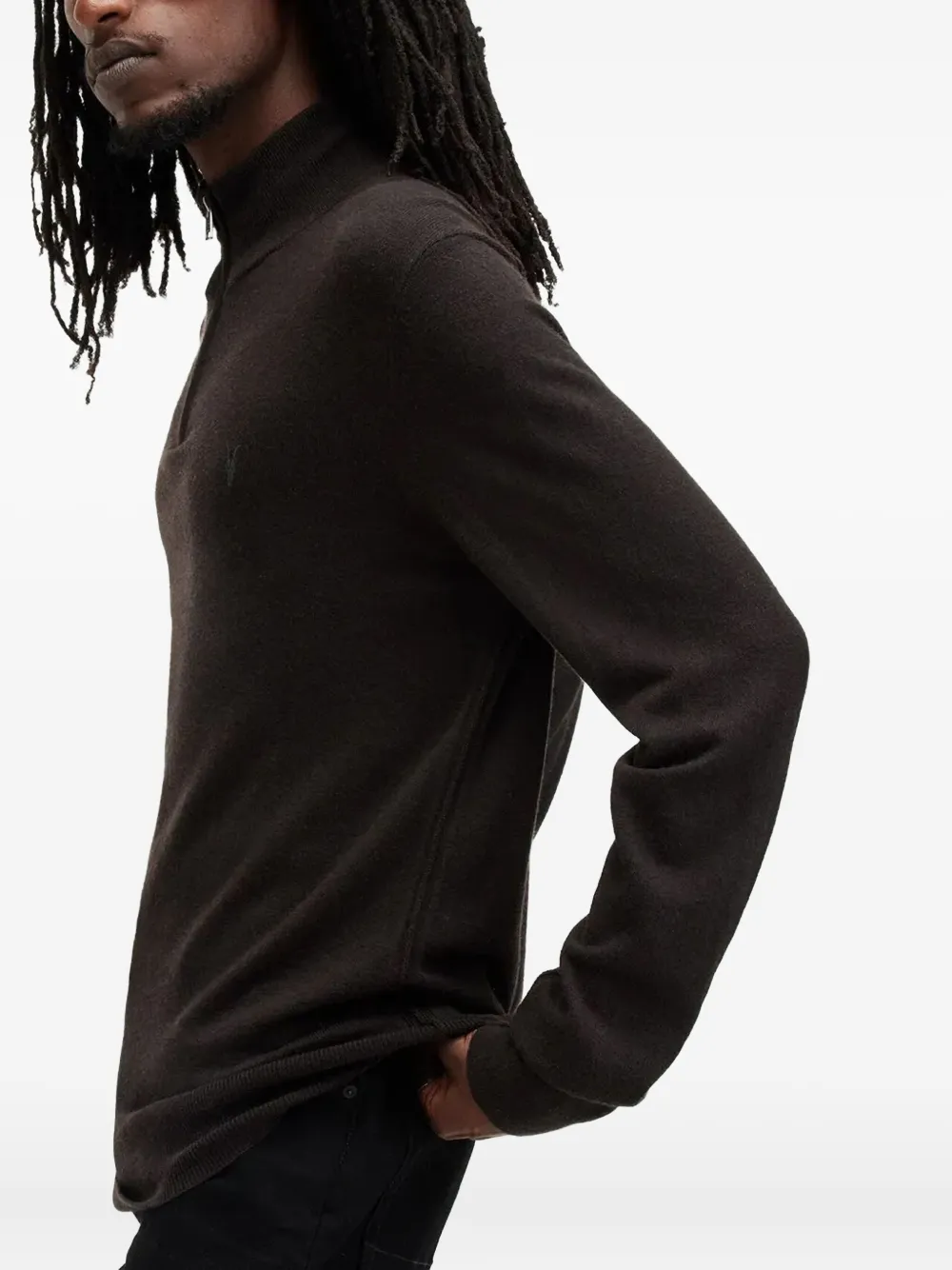 Allsaints Kilburn Funnel Neck Quarter Zip Sweater In Brown