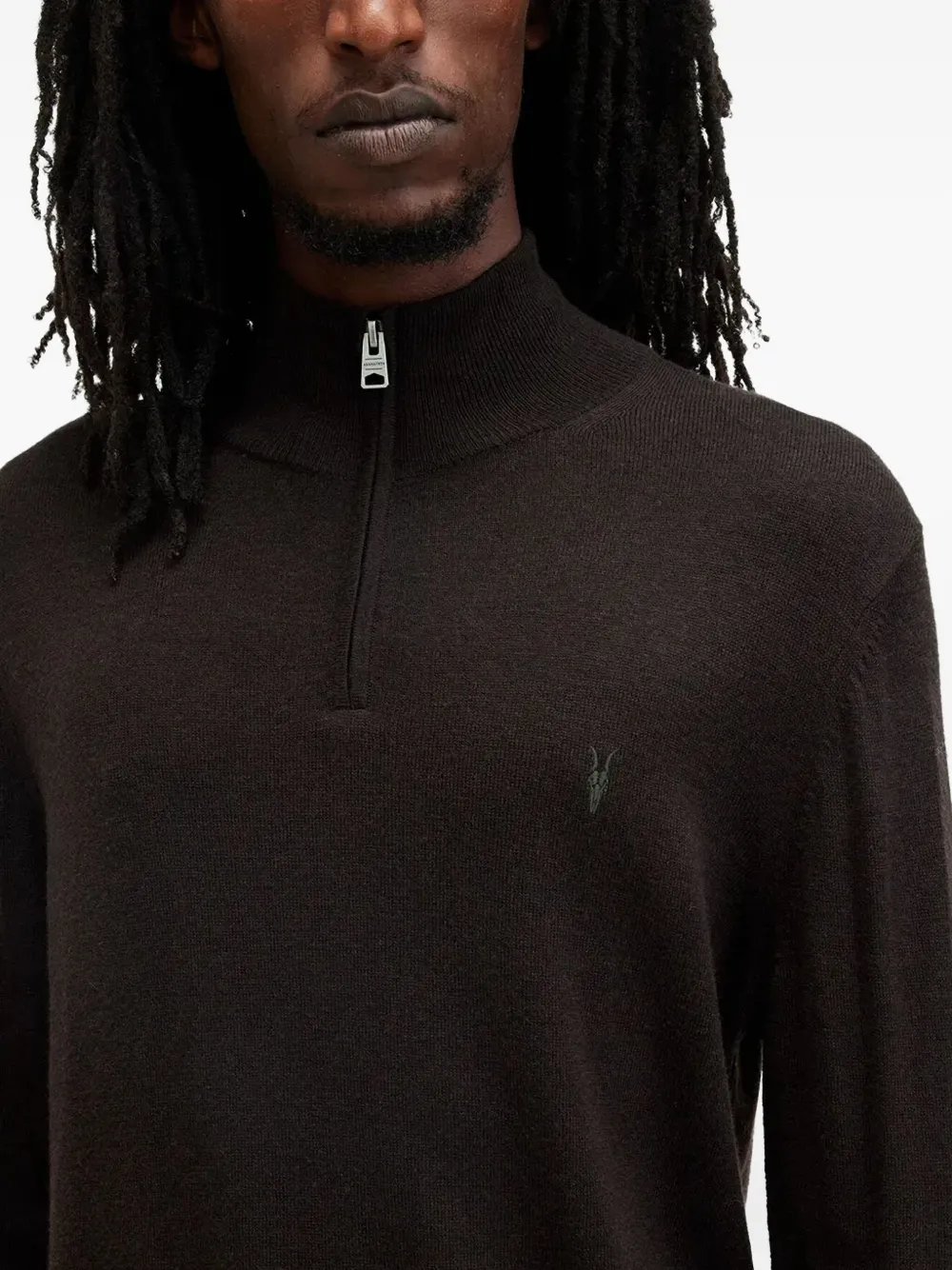 Allsaints Kilburn Funnel Neck Quarter Zip Sweater In Brown