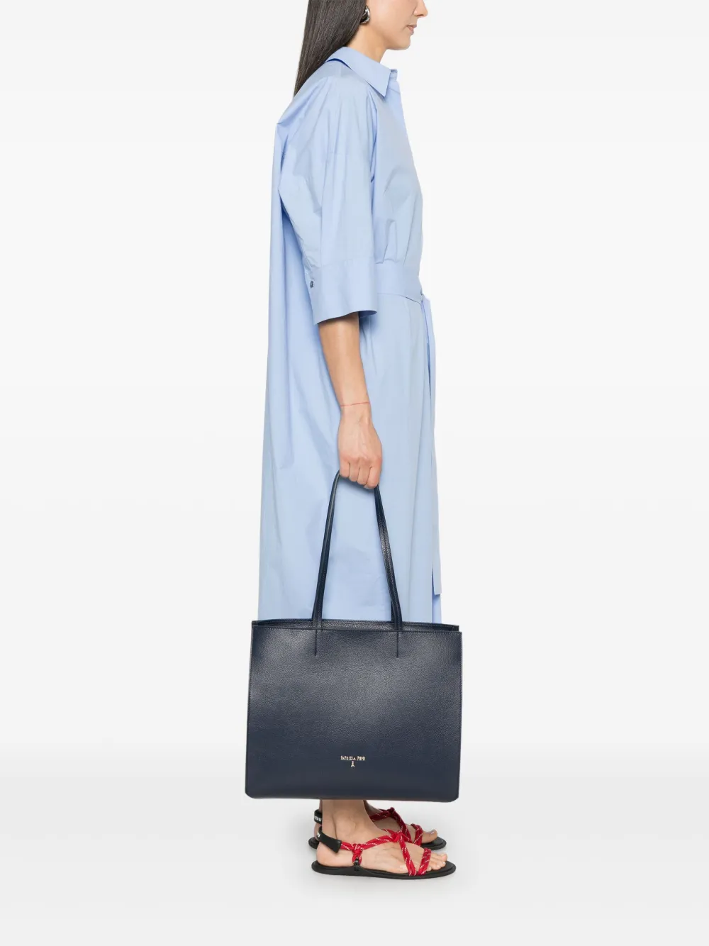 Patrizia Pepe Shopper van gehamerd leer - Blauw