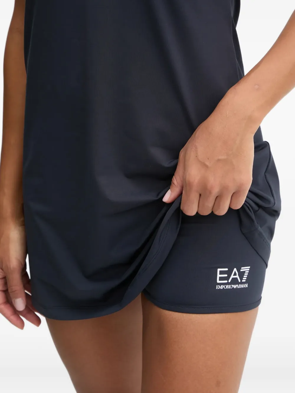 Ea7 V-neck Logo Mini Dress In Blue