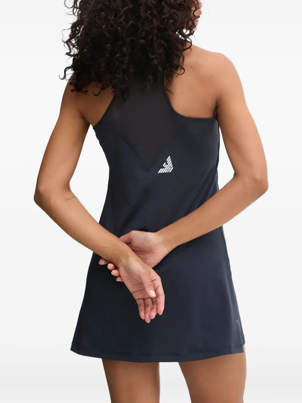 Ea7 V-neck Logo Mini Dress In Blue