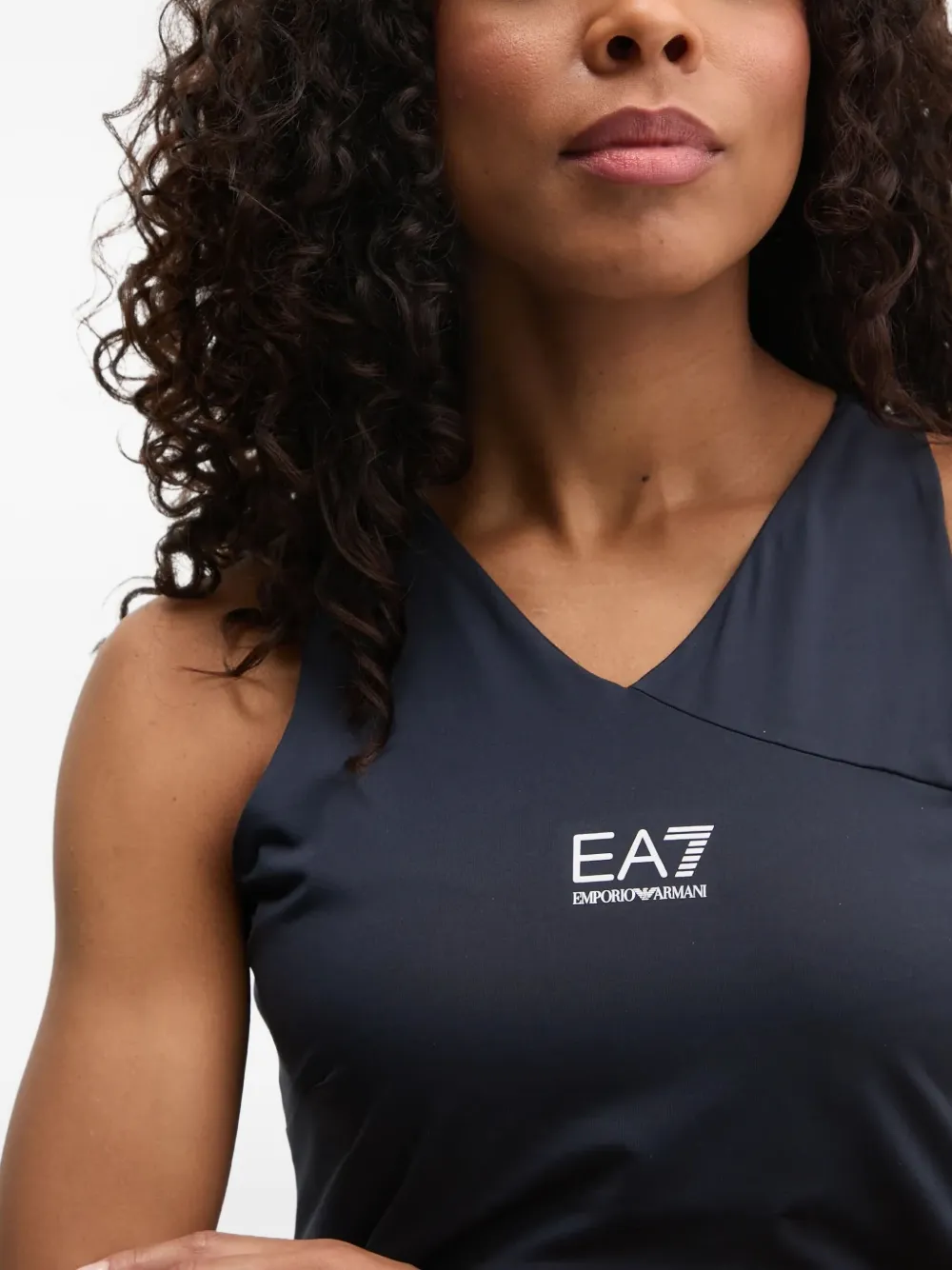 Ea7 V-neck Logo Mini Dress In Blue