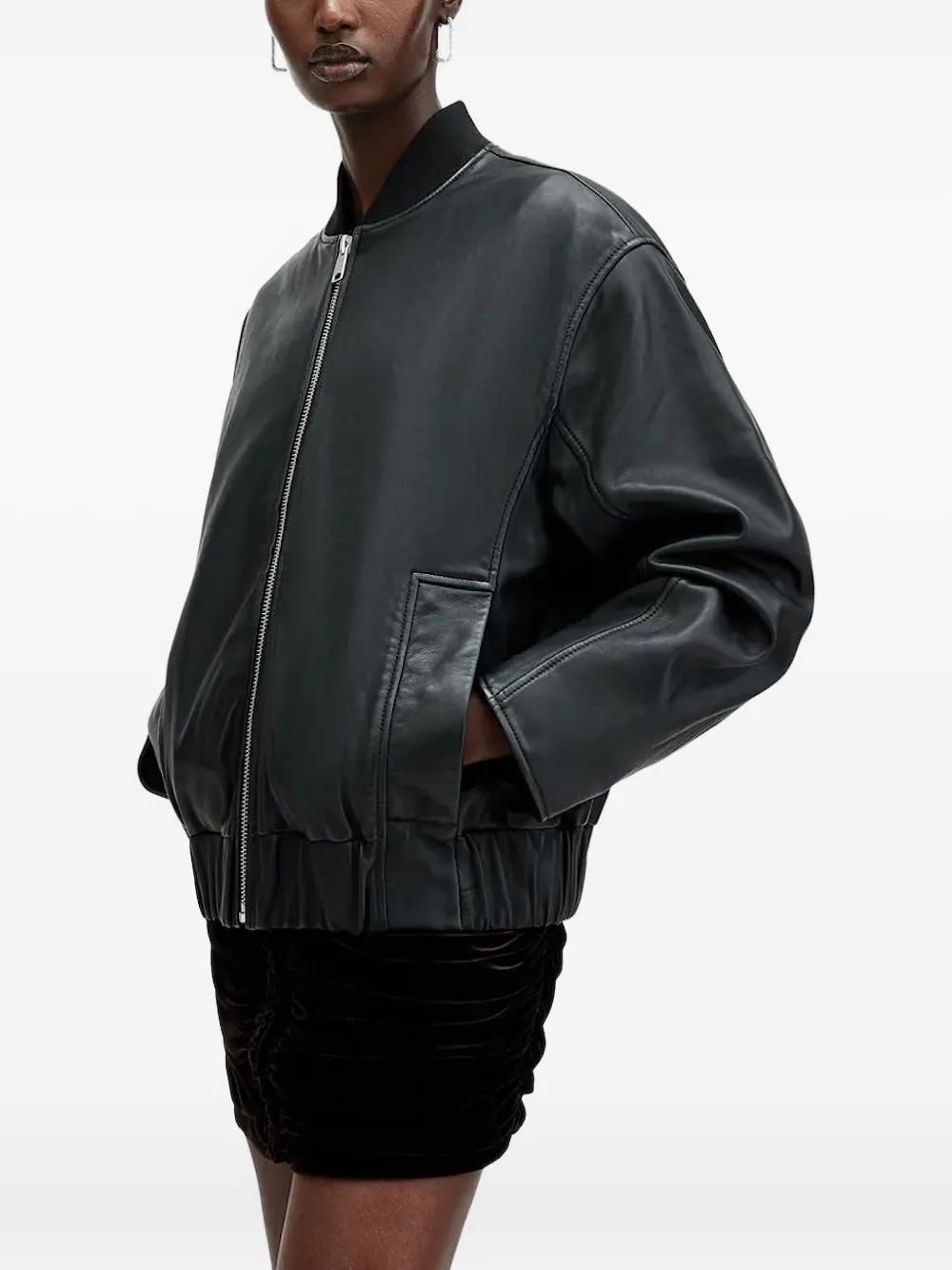 Allsaints Yara Zip-front Leather Bomber Jacket In Black