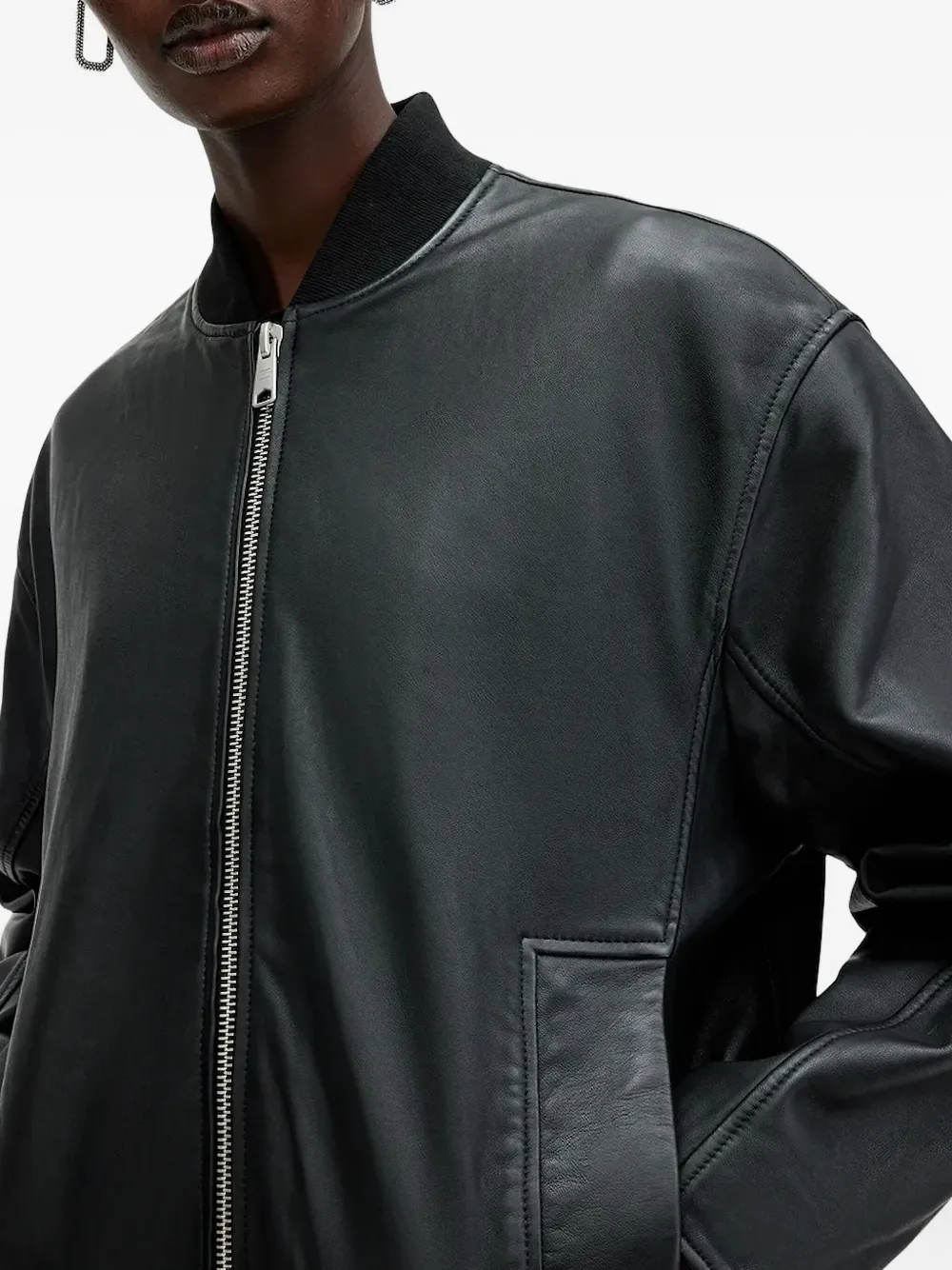Allsaints Yara Zip-front Leather Bomber Jacket In Black