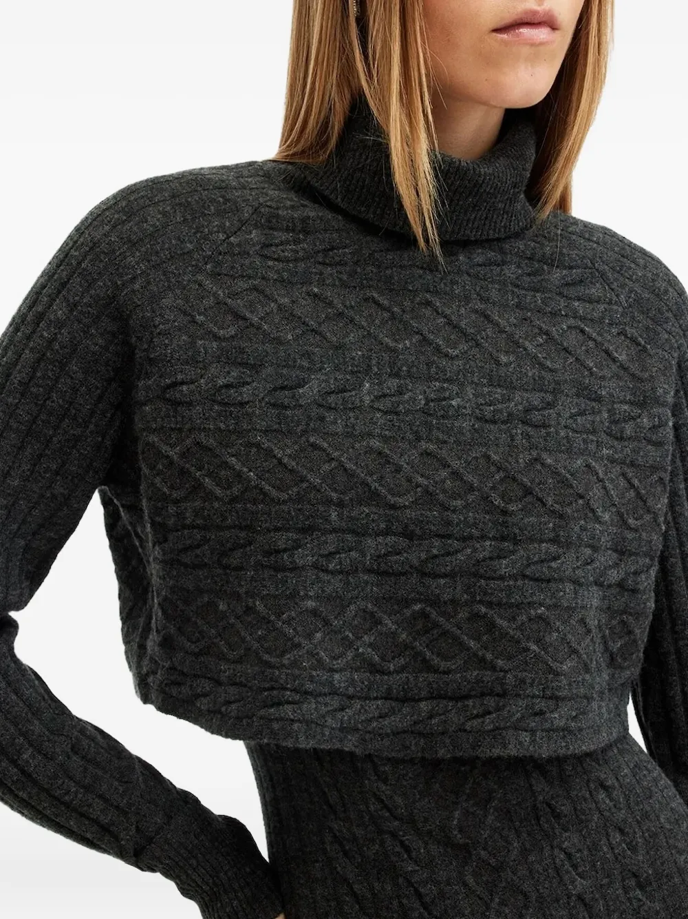 AllSaints Muriel kabelgebreide midi-jurk Zwart