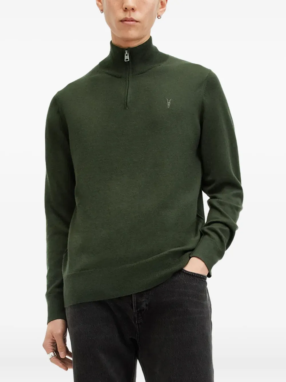 AllSaints ジップネック ハイネックセーター - グリーン AllSaints ジップネック ハイネックセーター - グリーン