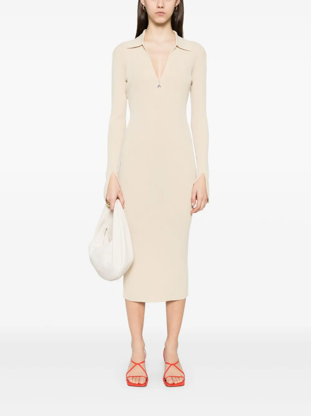 Patrizia Pepe Geribbelde midi-jurk - Beige