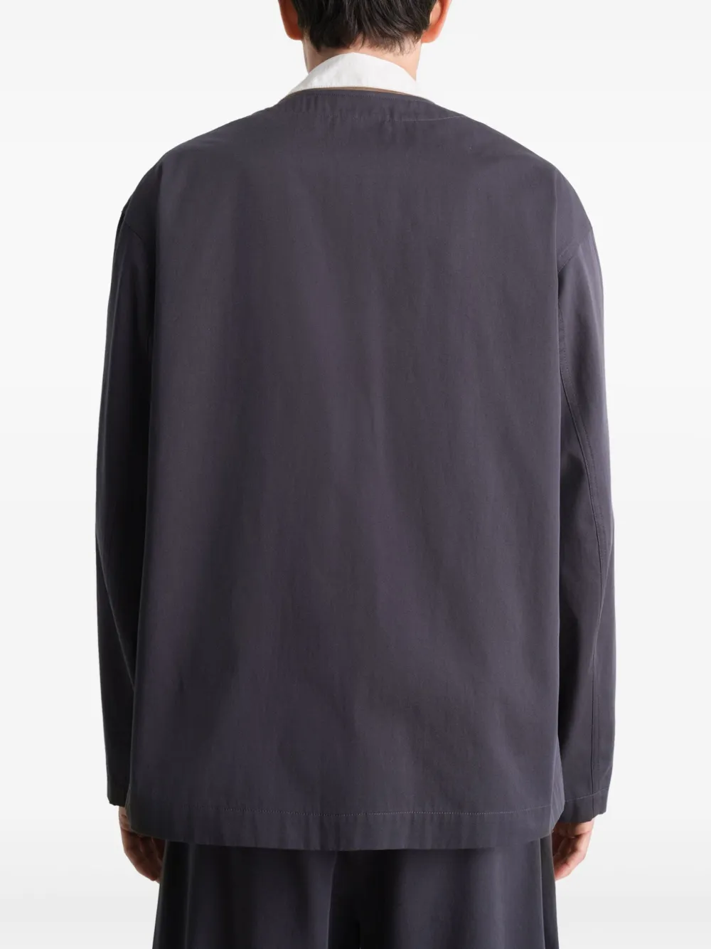 Shop Lemaire Collarless Overshirt In Grey