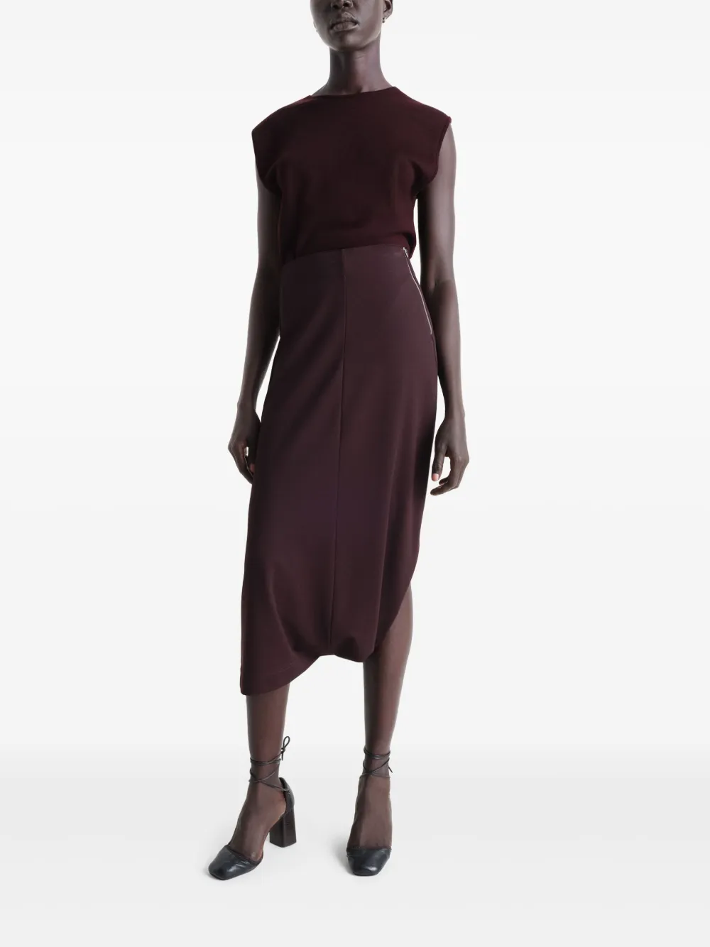 Shop Lemaire Twisted-hem Midi Skirt In Red