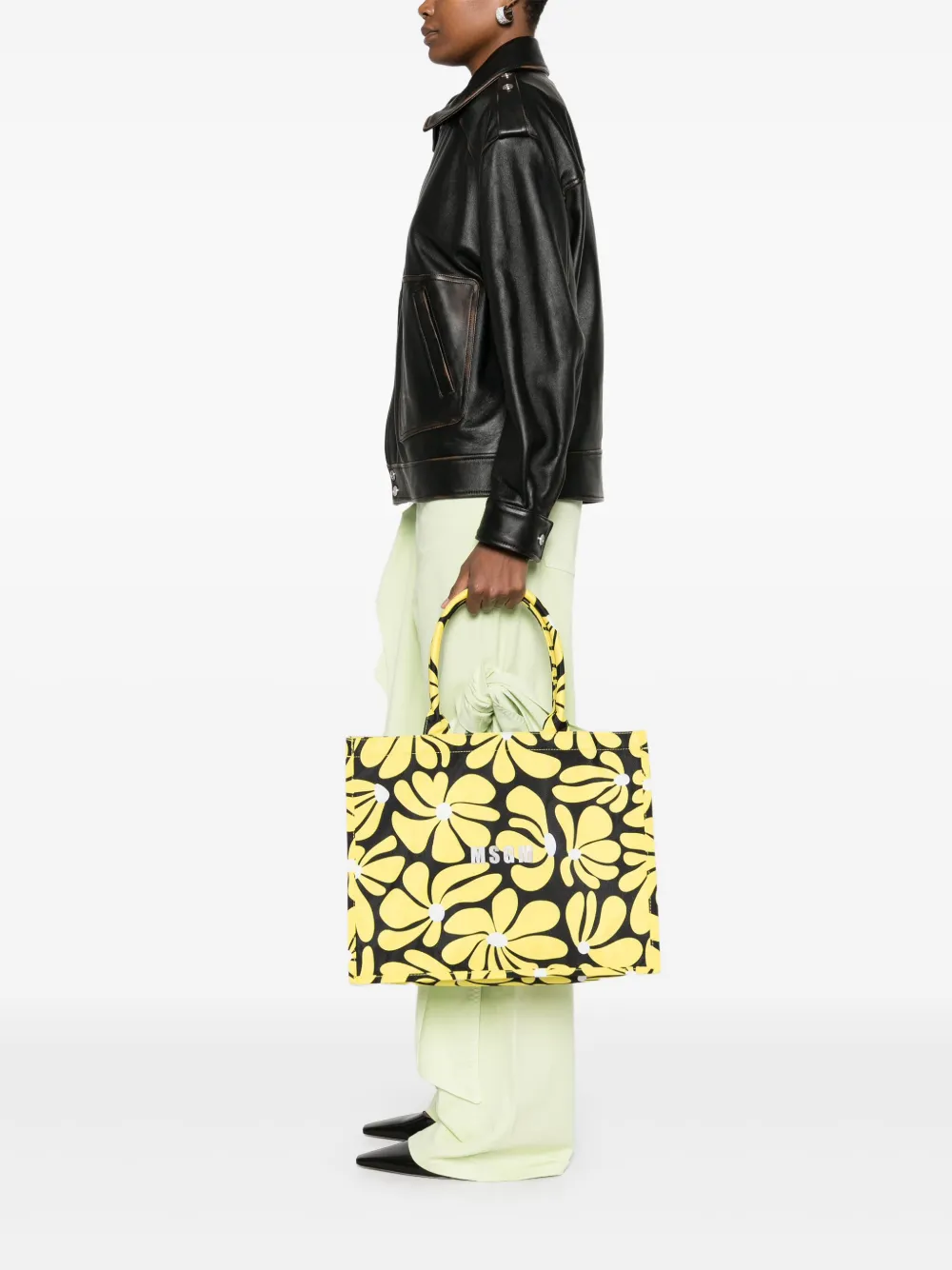 MSGM Shopper met bloemenprint - Geel