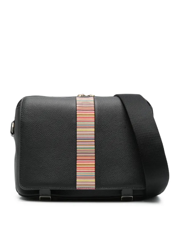Paul Smith Signature stripe-trim Leather Messenger Bag Black