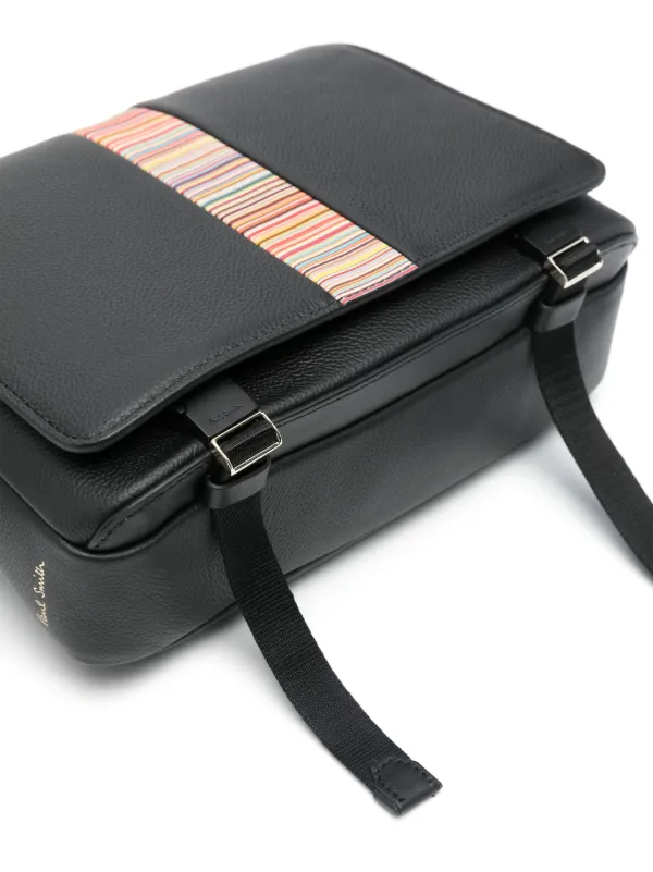 Paul Smith Signature stripe-trim Leather Messenger Bag Black FARFETCH IN
