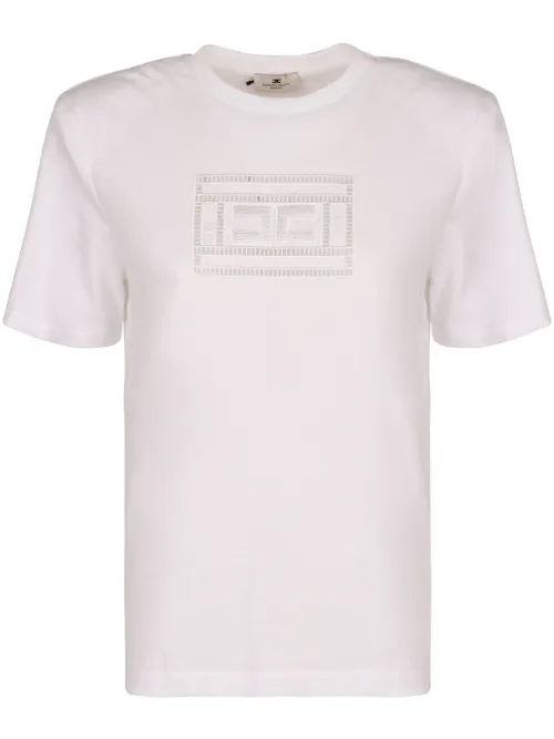 T-shirt en coton à logo brodé - Elisabetta Franchi - Modalova
