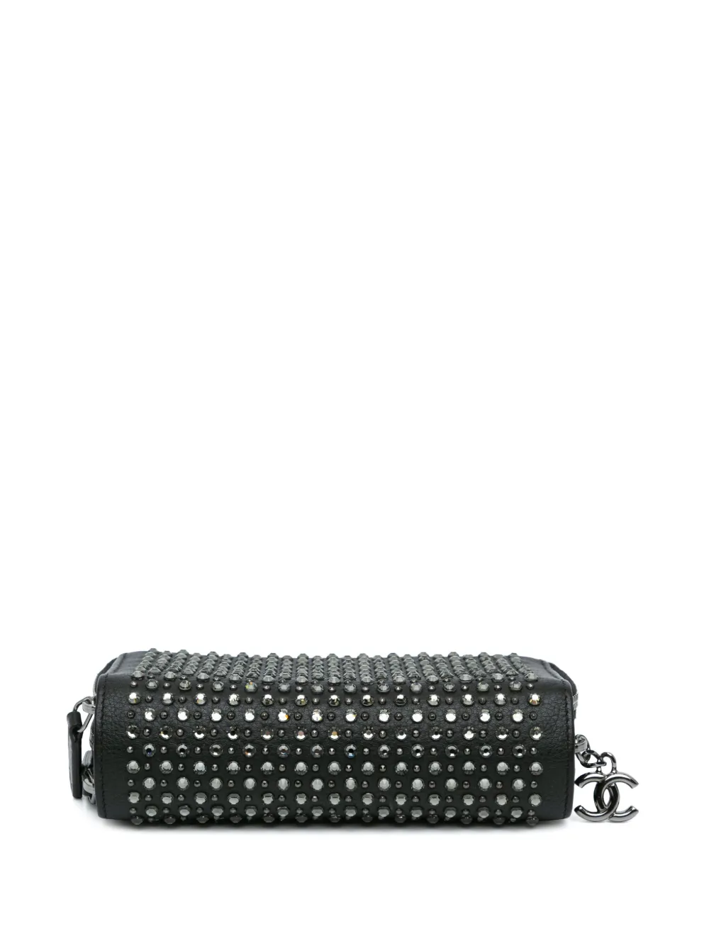 Pre-owned Chanel 2014-2015 Bull Leather Studded Zip Wallet Long Wallets In Black