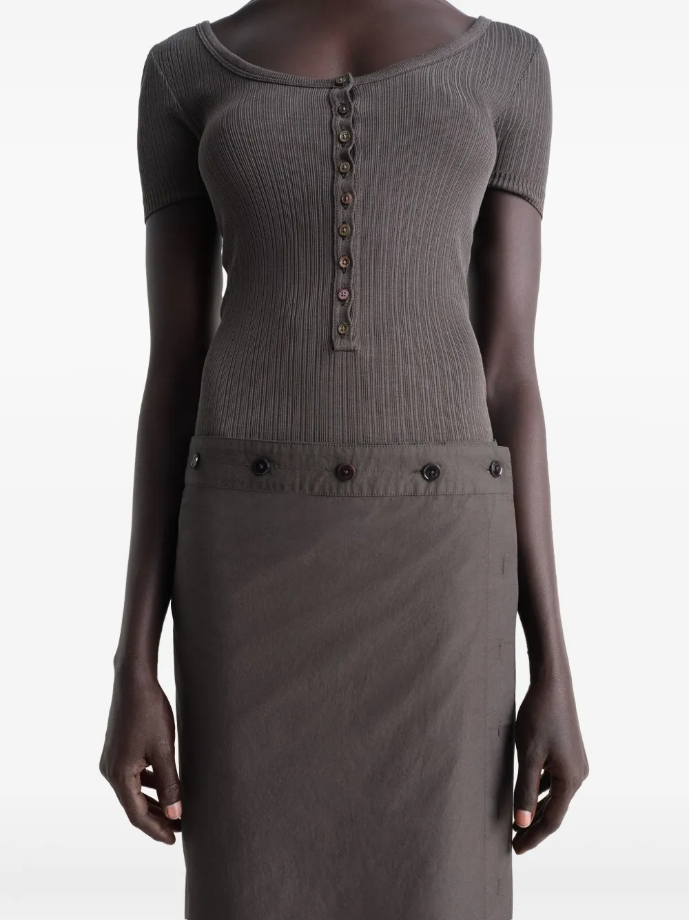 Shop Lemaire Buttoned Skirt In Brown