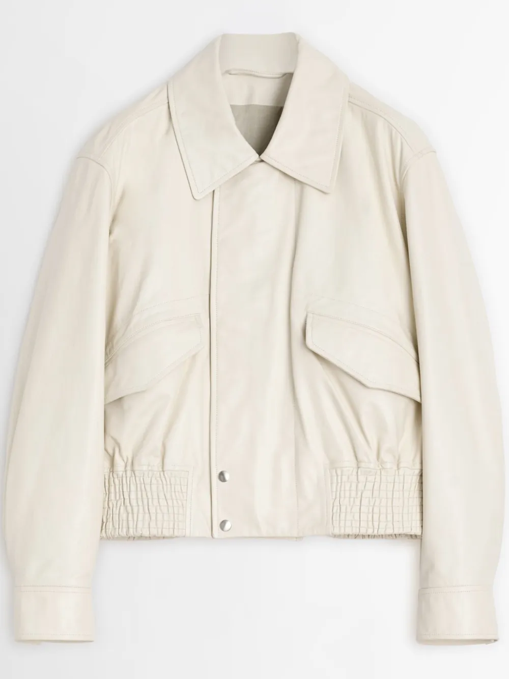Lemaire Long-sleeved Leather Jacket In White