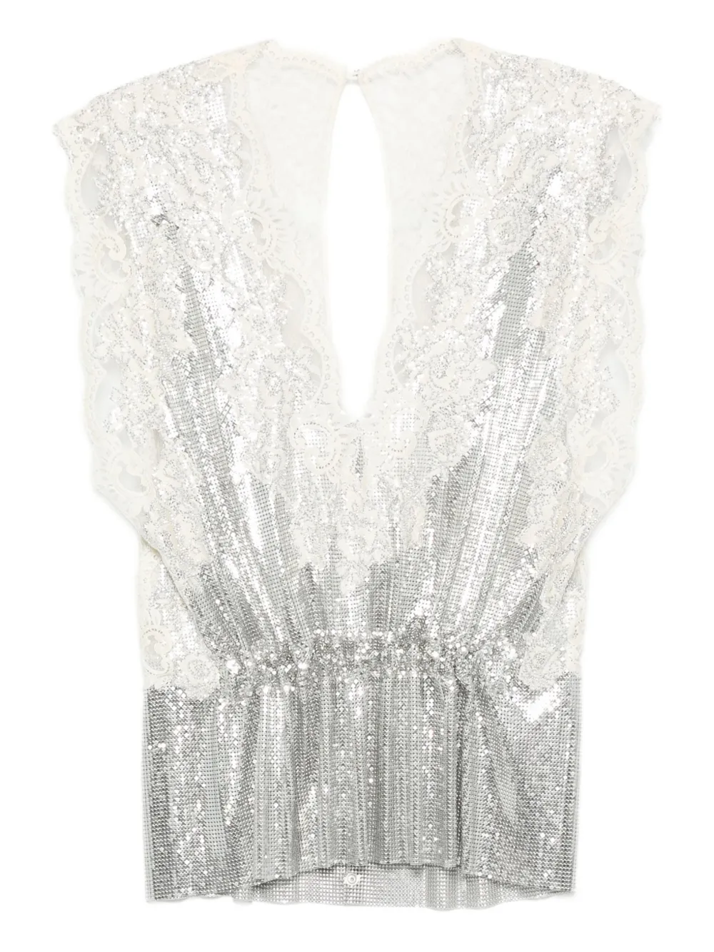 Rabanne lace-insert mesh gathered-waist top | Silver | Image 1