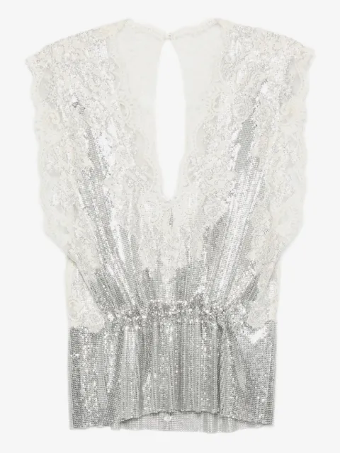 Rabanne lace-insert mesh gathered-waist top