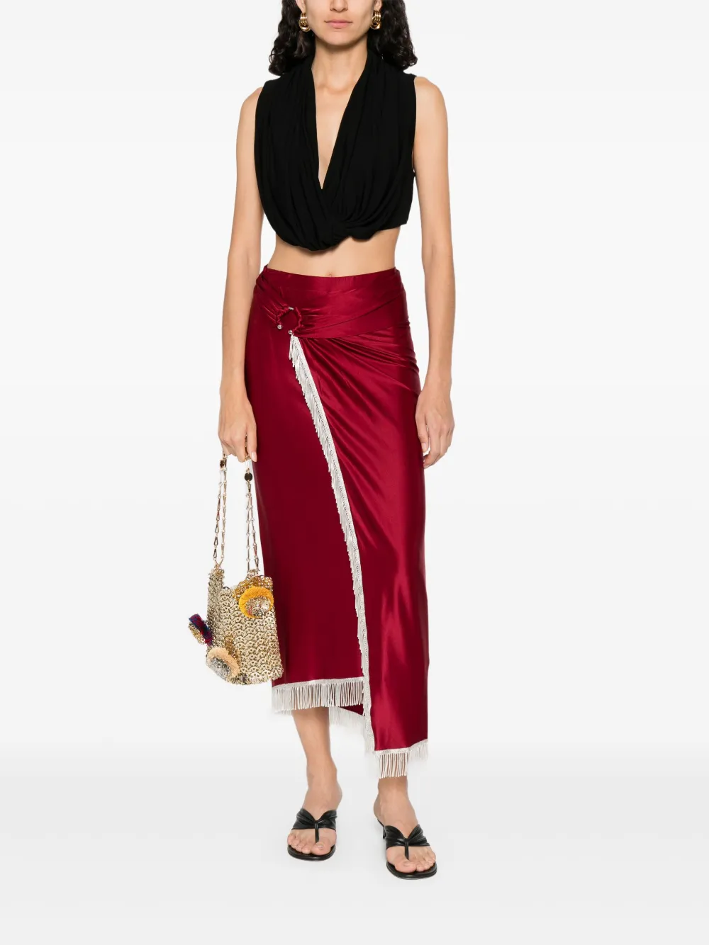 Rabanne Midi-rok met franje - Rood