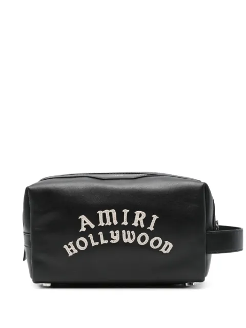 AMIRI logo-appliqué leather wash bag
