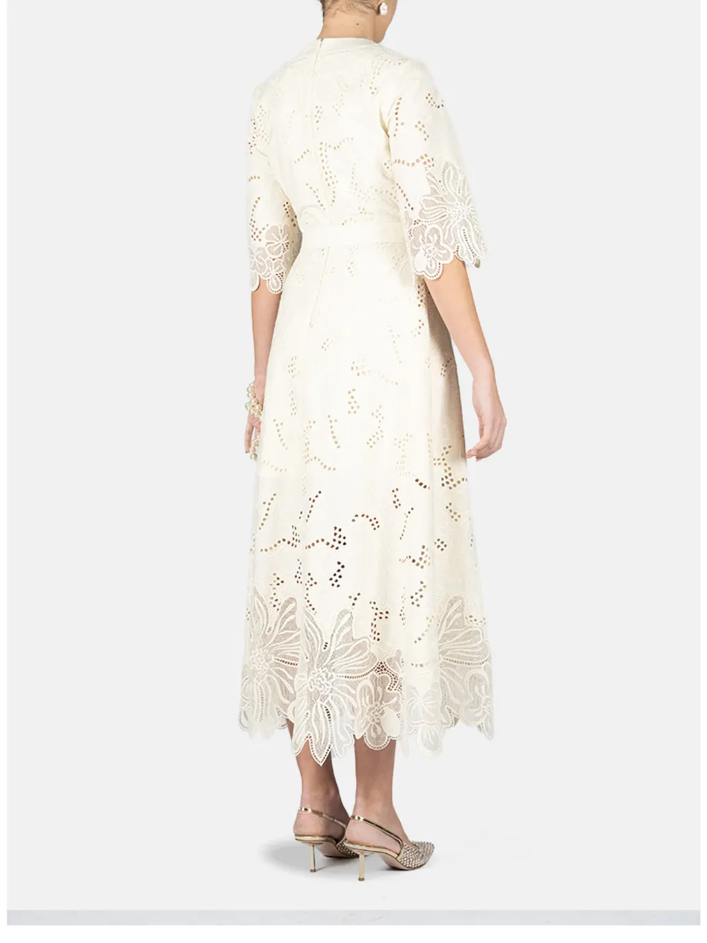 Elie Saab Midi-jurk met borduurwerk Wit