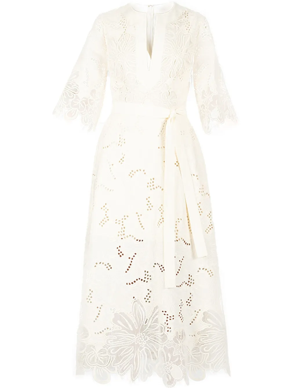 Elie Saab Embroidered Cotton Midi Dress In Weiss