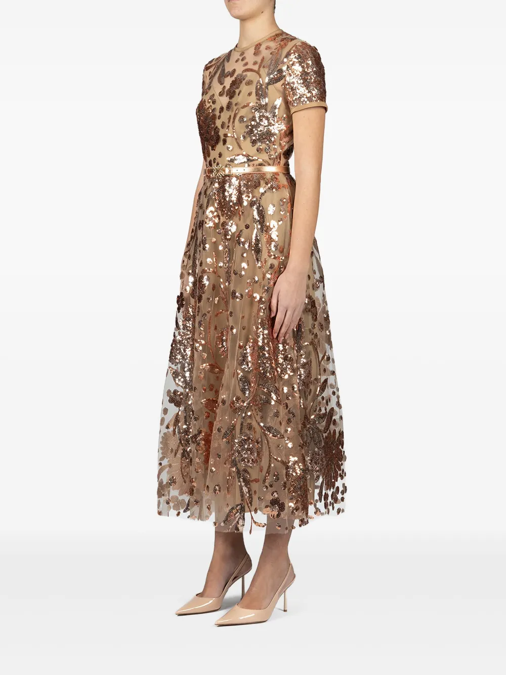 ELIE SAAB EMBROIDERED TULLE MIDI DRESS