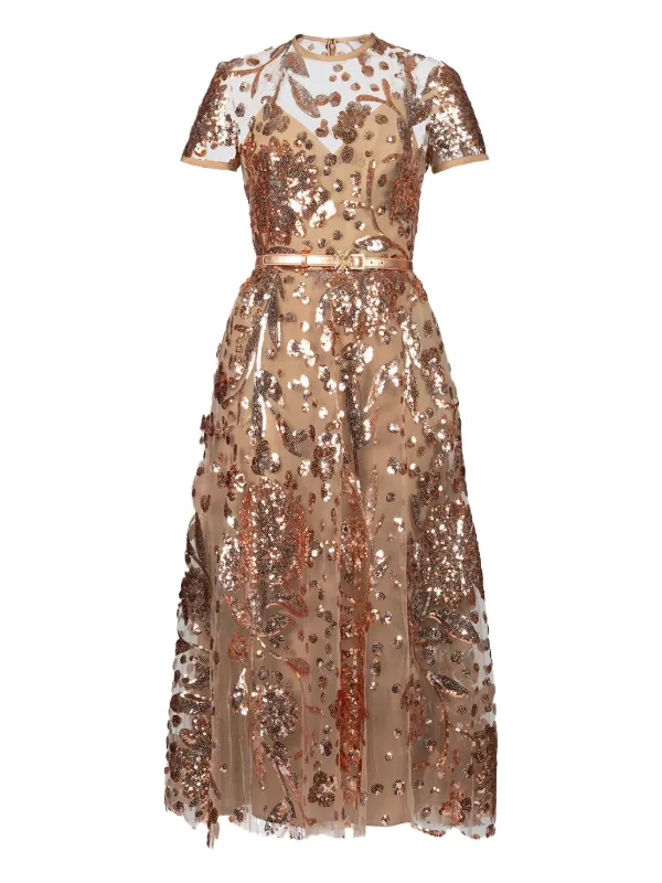 Elie Saab Embroidered Tulle Midi Dress | Neutrals | FARFETCH AM
