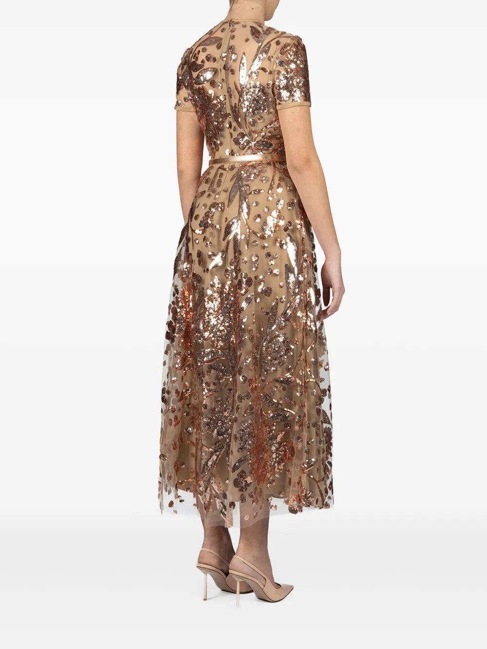 ELIE SAAB EMBROIDERED TULLE MIDI DRESS
