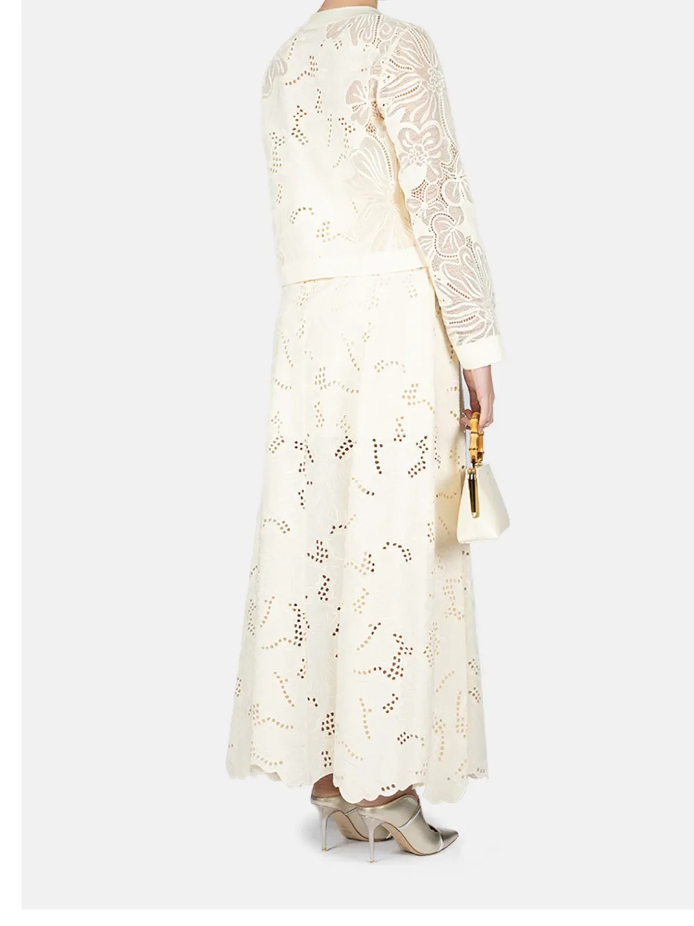 Elie Saab Denim jack met broderie anglaise Wit