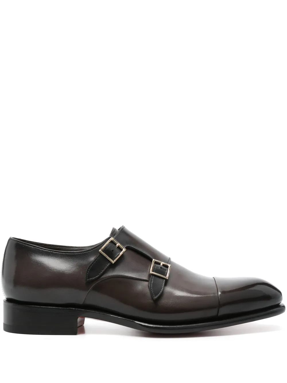 Santoni leather double-buckle shoes Brown