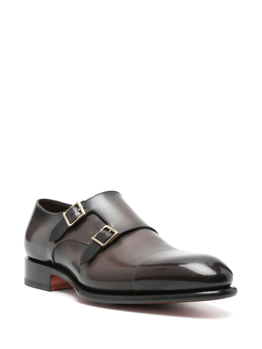 Santoni leather double-buckle shoes Brown