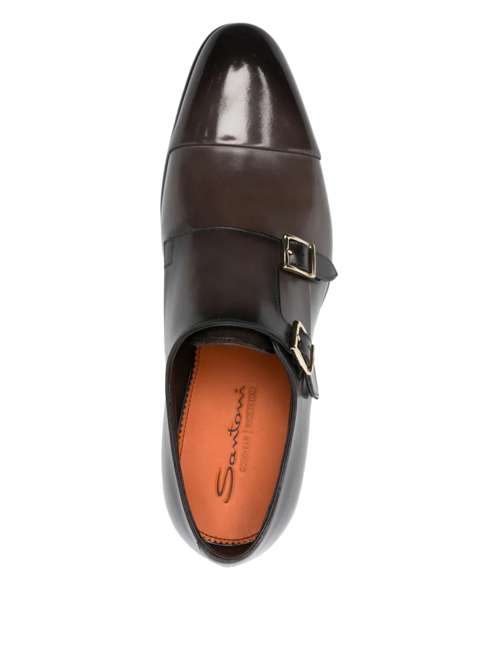 Santoni leather double-buckle shoes Brown