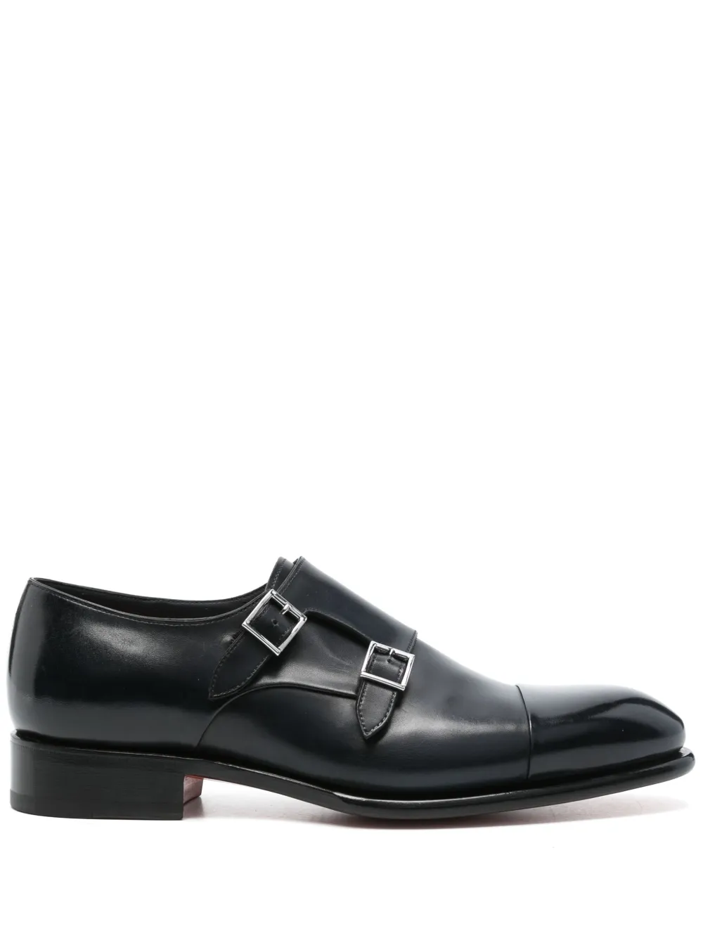 Santoni leather double-buckle shoes Blue