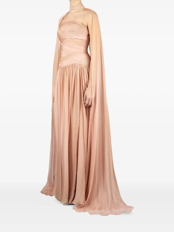 elie saab silk chiffon dress Elie Saab Tulle Embroidery And Silk Chiffon Maxi Dress In Pink