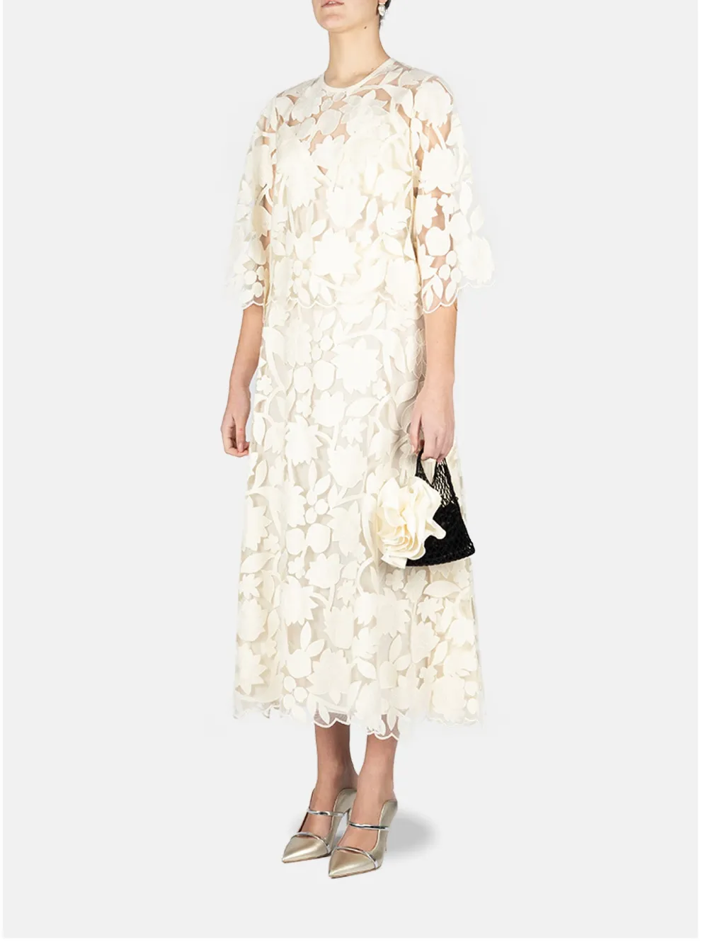 Elie Saab Tule midi-rok met borduurwerk Wit