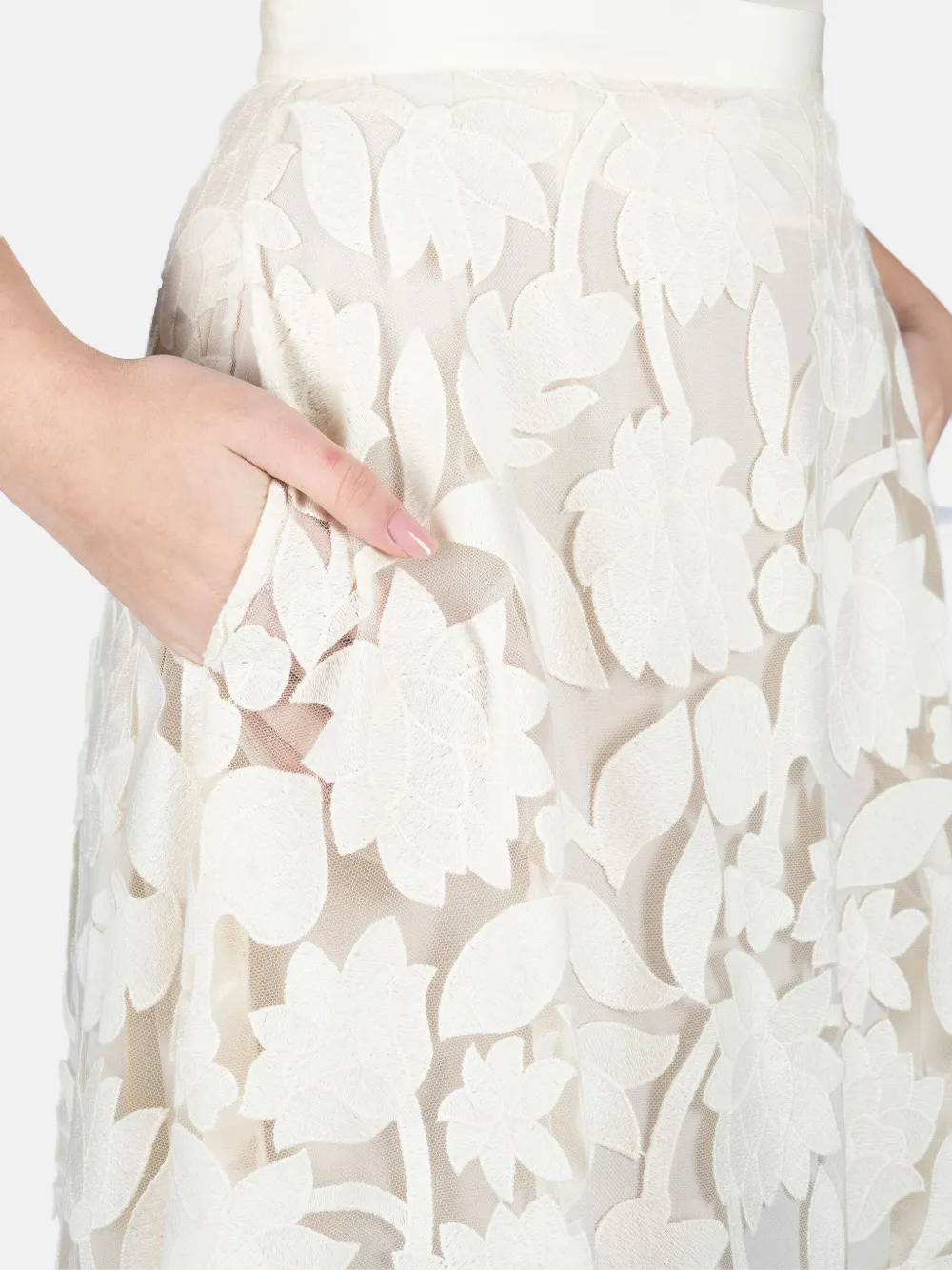 Elie Saab Tule midi-rok met borduurwerk Wit